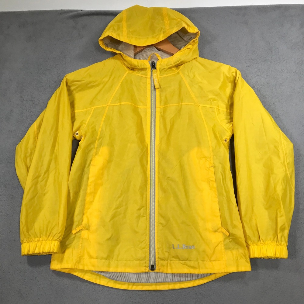 L.L.Bean Windbreaker Jacket Kids 8 Yellow Excellent Ripstop Mesh Lined 233155